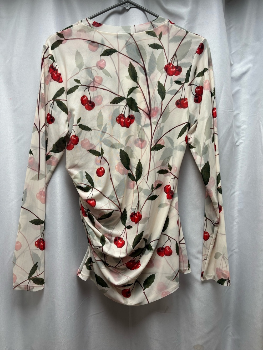 Stella McCartney x H&M Cherry Print Long-Sleeve Sheer Top - Cream/Red - Picture 3 of 6